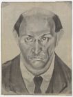 Newspaper clipping of Arnold Schoenberg self-portrait painting